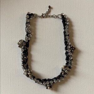 Mixed Media Necklace Pearl Rhinestones Silver Chain